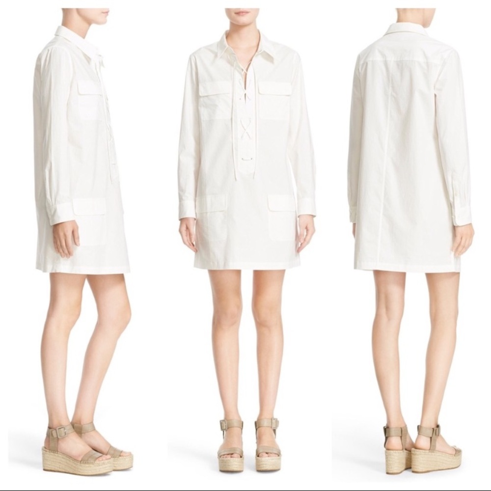 Equipment Femme Knox Lace Up White Cotton Mini Tunic Dress Size S
